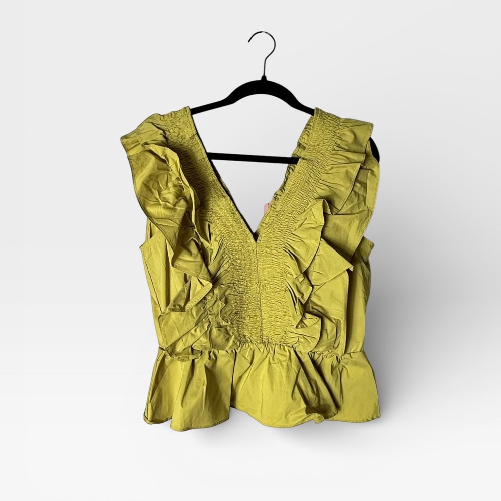 Cutely Covered Boutique V-Neck Yellow Ruffle Blouse Size‎ 1X NWT (L)